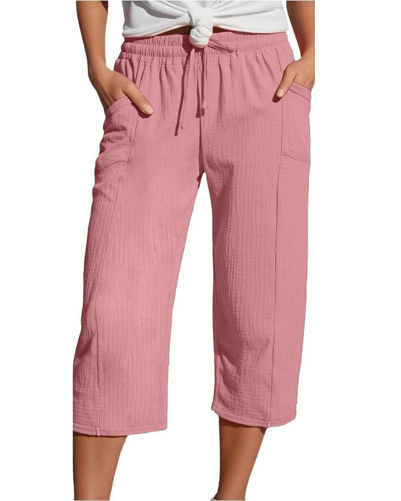Savannah Pantaloni Capri Donna – Misto Lino, Vita Elasticizzata e Tasche Laterali