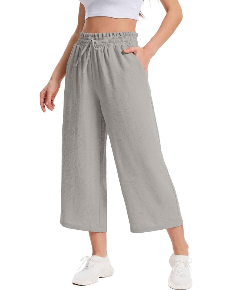 Phoebe Pantaloni Capri Donna – Vita Alta con Coulisse, Gamba Ampia e Tasche