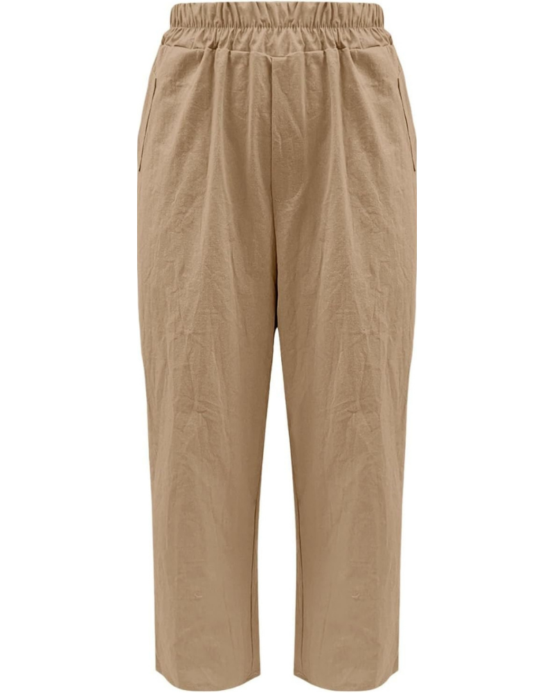 Sophia Pantaloni Donna in Lino Cotone – Vita Elasticizzata, Gamba Dritta e Tasche Casual