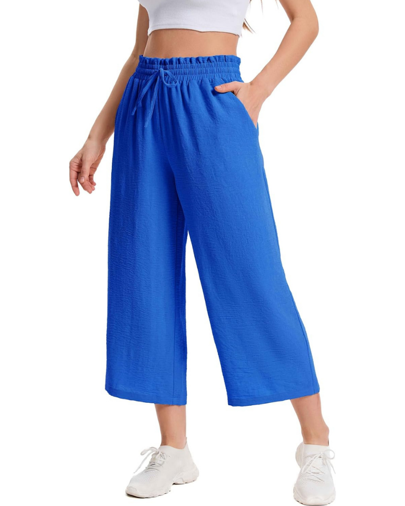 Phoebe Pantaloni Capri Donna – Vita Alta con Coulisse, Gamba Ampia e Tasche