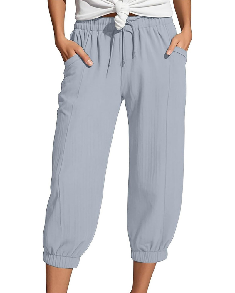 Sienna Pantaloni Capri Donna – Lino e Cotone, Vita Alta con Coulisse e Gamba Ampia