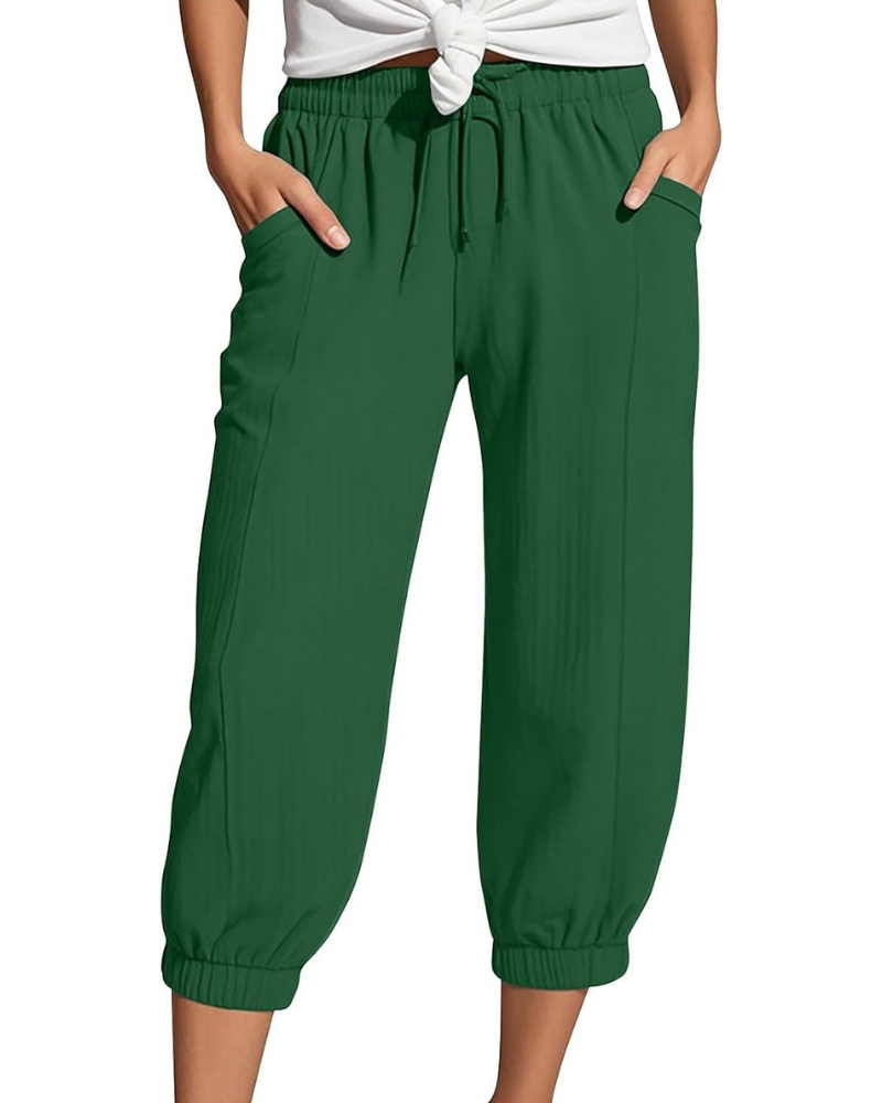 Sienna Pantaloni Capri Donna – Lino e Cotone, Vita Alta con Coulisse e Gamba Ampia