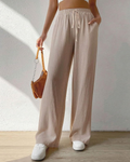 Rosalind Pantaloni Palazzo Donna – Cotone e Lino, Vita Alta con Coulisse e Tasche