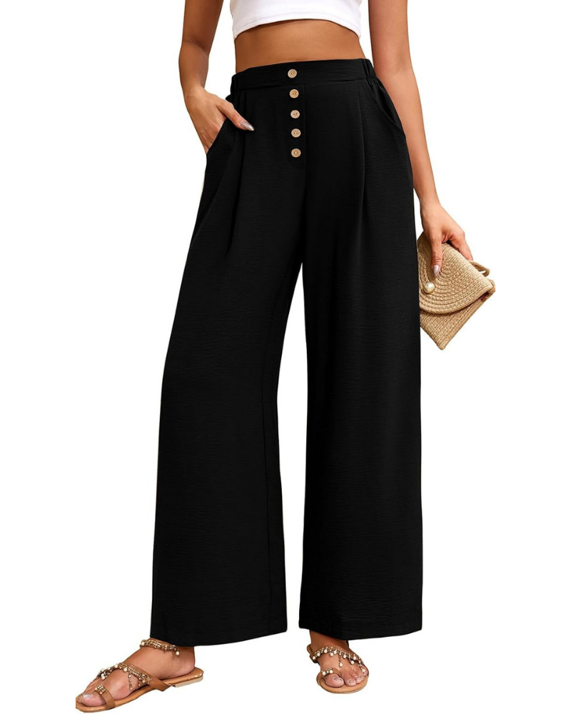 Marlowe Pantaloni Palazzo Donna – Vita Alta Elasticizzata, Gamba Ampia e Tasche
