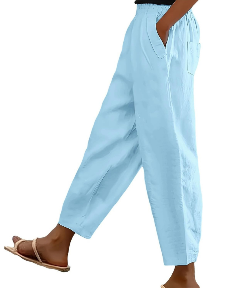 Sophia Pantaloni Donna in Lino Cotone – Vita Elasticizzata, Gamba Dritta e Tasche Casual