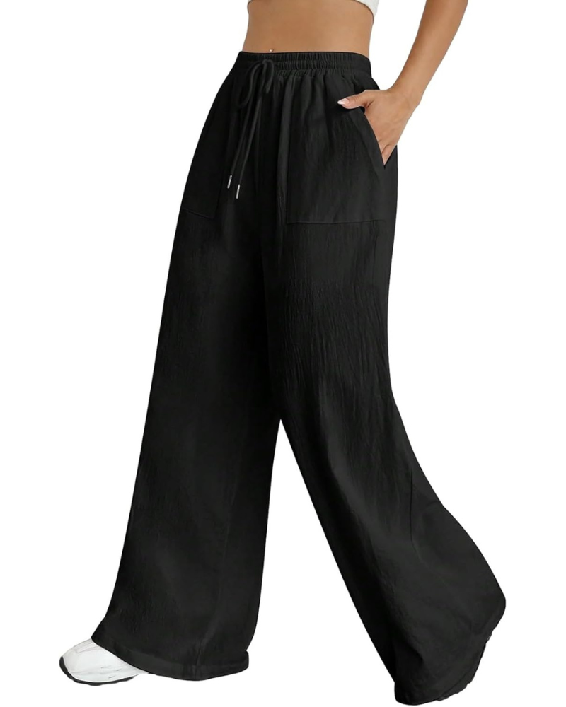 Meredith Pantaloni Palazzo Donna – Vita Alta con Coulisse, Tasche e Gamba Ampia