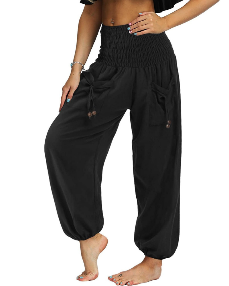 Luna Pantaloni Harem Donna – Vita Alta Plissettata con Tasche, Stile Boho e Yoga