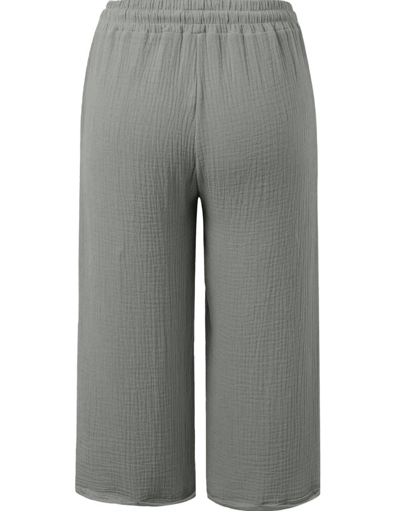Savannah Pantalon Capri Femme – Mélange de Lin, Taille Élastiquée et Poches Latérales
