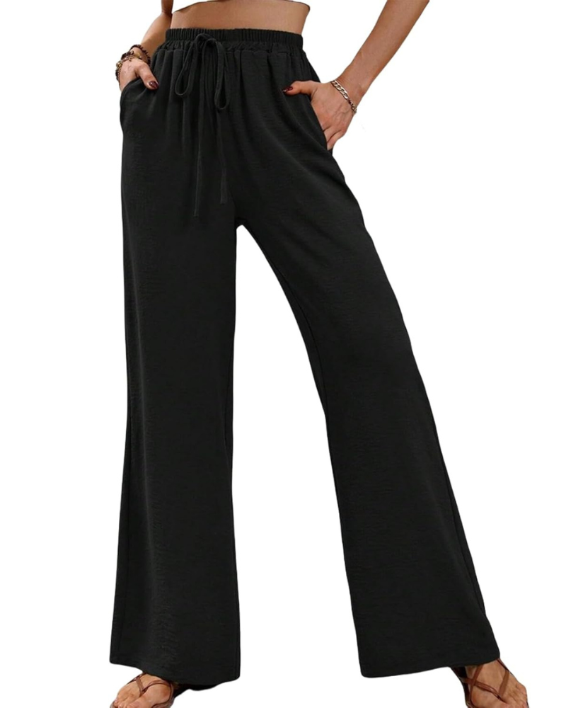 Avery Pantaloni Palazzo Donna – Cotone e Lino, Vita Alta con Coulisse e Tasche