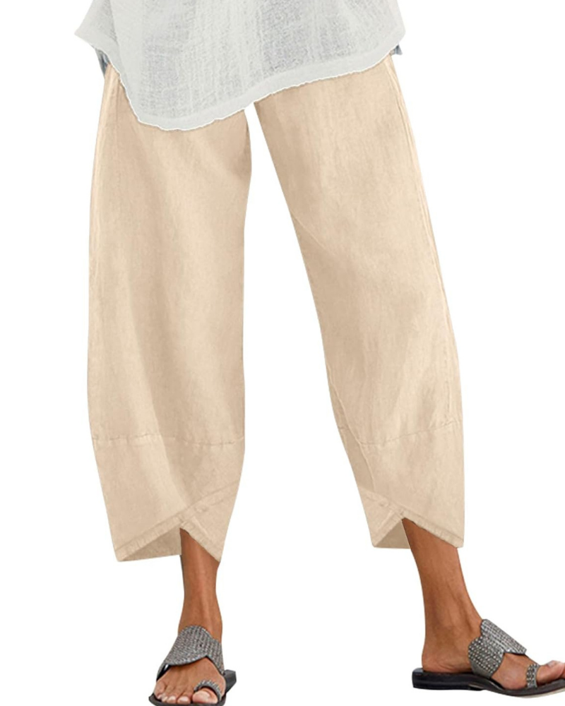 Harper Pantalon Cropped Femme – 100 % Coton, Taille Élastiquée et Poches Latérales