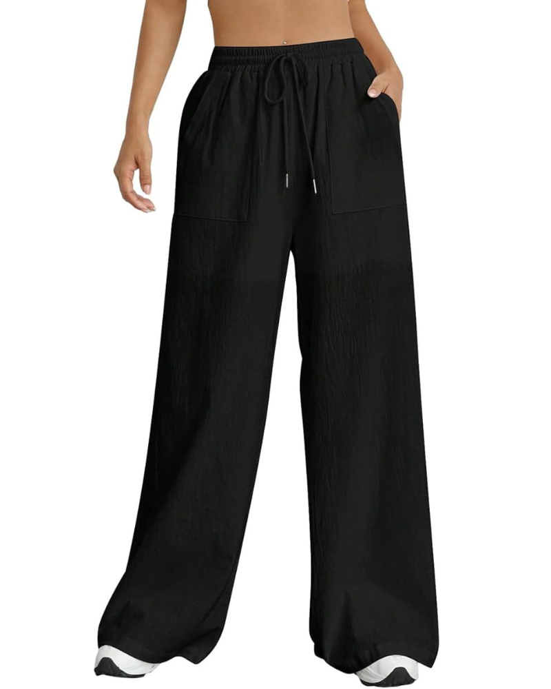 Meredith Pantaloni Palazzo Donna – Vita Alta con Coulisse, Tasche e Gamba Ampia