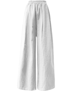 Amelia Pantaloni Palazzo Donna – Cotone e Lino, Vita Alta Elasticizzata con Tasche