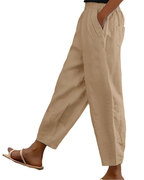 Sophia Pantaloni Donna in Lino Cotone – Vita Elasticizzata, Gamba Dritta e Tasche Casual