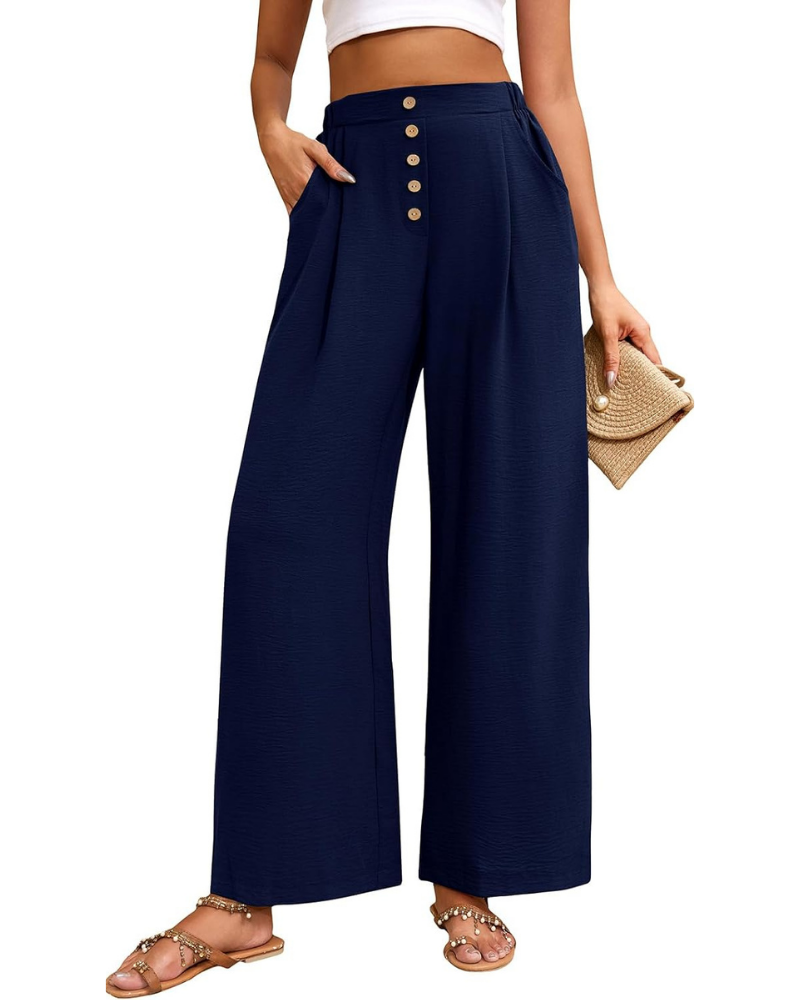 Marlowe Pantaloni Palazzo Donna – Vita Alta Elasticizzata, Gamba Ampia e Tasche