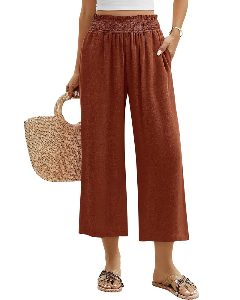 Darcy Pantaloni Donna 7/8 – Cotone e Lino, Vita Elasticizzata e Tasche