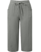 Savannah Pantalon Capri Femme – Mélange de Lin, Taille Élastiquée et Poches Latérales