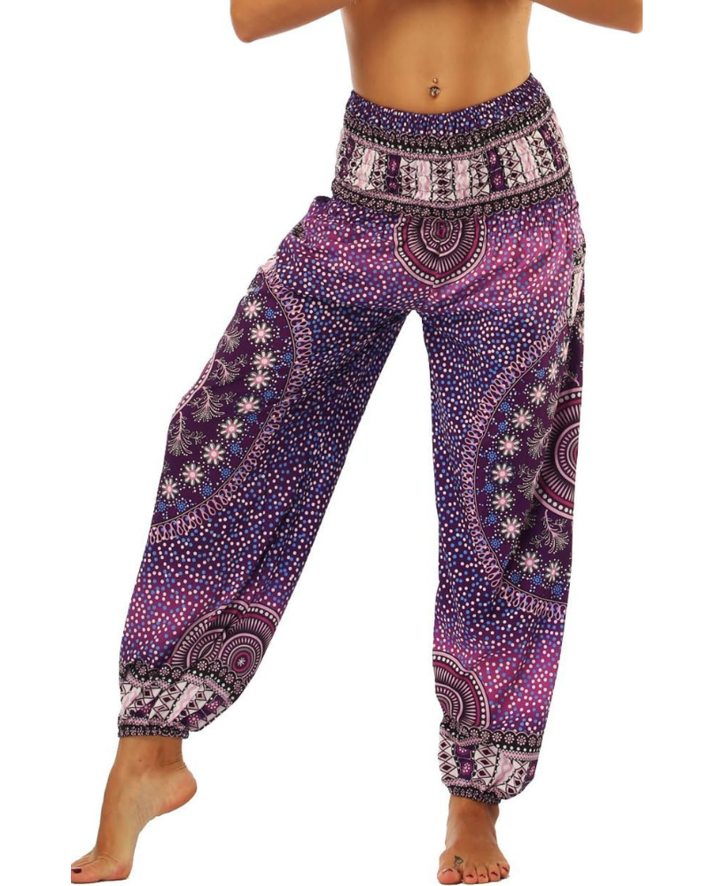 Evelyn Pantaloni Harem Donna – Vita Alta Elasticizzata, Stampa Boho e Tasche