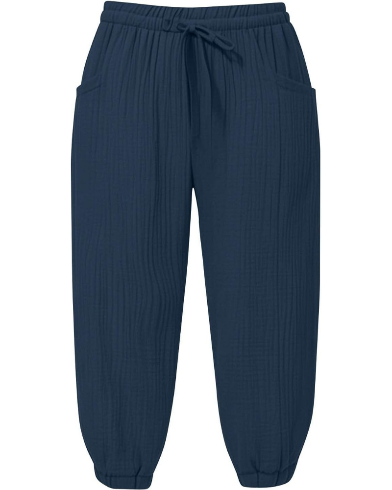 Sienna Pantaloni Capri Donna – Lino e Cotone, Vita Alta con Coulisse e Gamba Ampia
