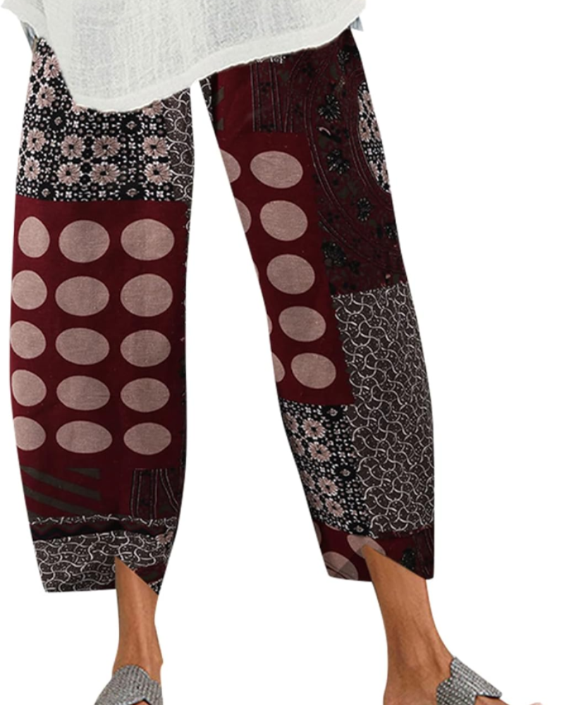 Victoria Pantaloni Harem Donna – Stampa Boho, Cotone 100%, Vita Elasticizzata e Tasche