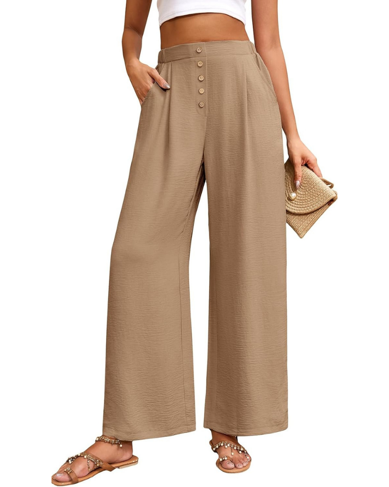 Marlowe Pantaloni Palazzo Donna – Vita Alta Elasticizzata, Gamba Ampia e Tasche