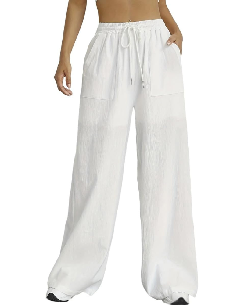 Meredith Pantaloni Palazzo Donna – Vita Alta con Coulisse, Tasche e Gamba Ampia