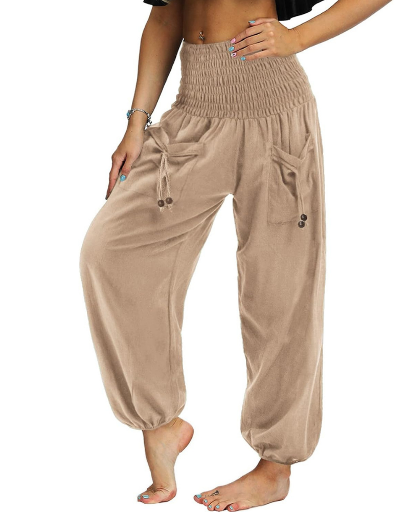 Luna Pantaloni Harem Donna – Vita Alta Plissettata con Tasche, Stile Boho e Yoga