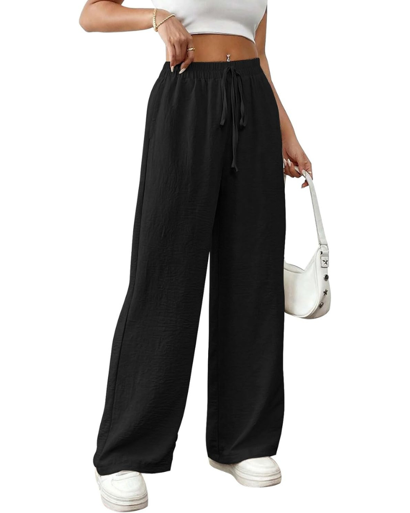 Rosalind Pantaloni Palazzo Donna – Cotone e Lino, Vita Alta con Coulisse e Tasche