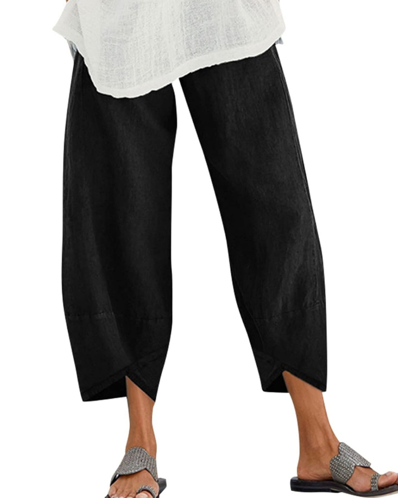 Harper Pantaloni Cropped Donna – 100% Cotone, Vita Elasticizzata e Tasche Laterali