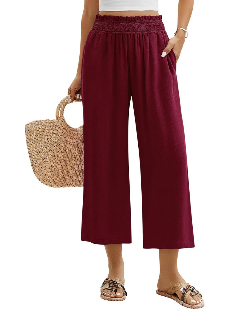 Darcy Pantaloni Donna 7/8 – Cotone e Lino, Vita Elasticizzata e Tasche