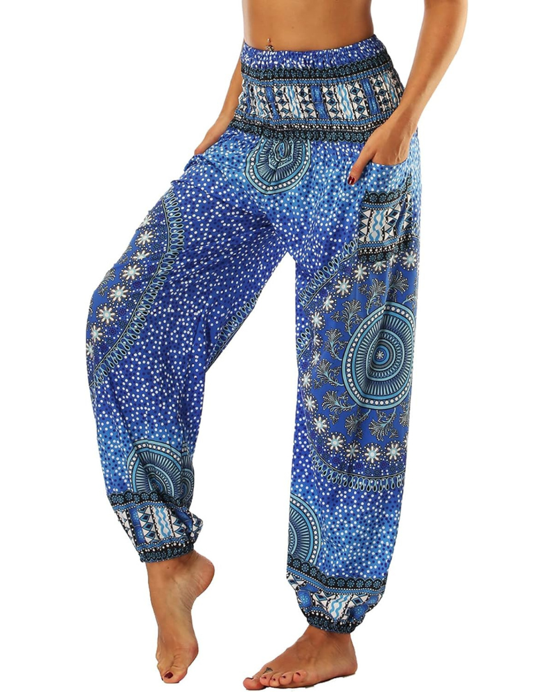 Evelyn Pantaloni Harem Donna – Vita Alta Elasticizzata, Stampa Boho e Tasche