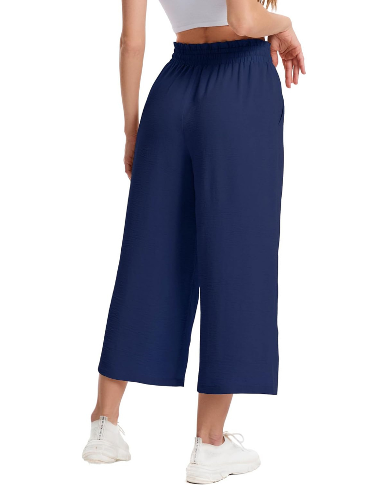 Phoebe Pantaloni Capri Donna – Vita Alta con Coulisse, Gamba Ampia e Tasche