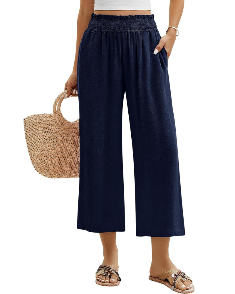 Darcy Pantaloni Donna 7/8 – Cotone e Lino, Vita Elasticizzata e Tasche