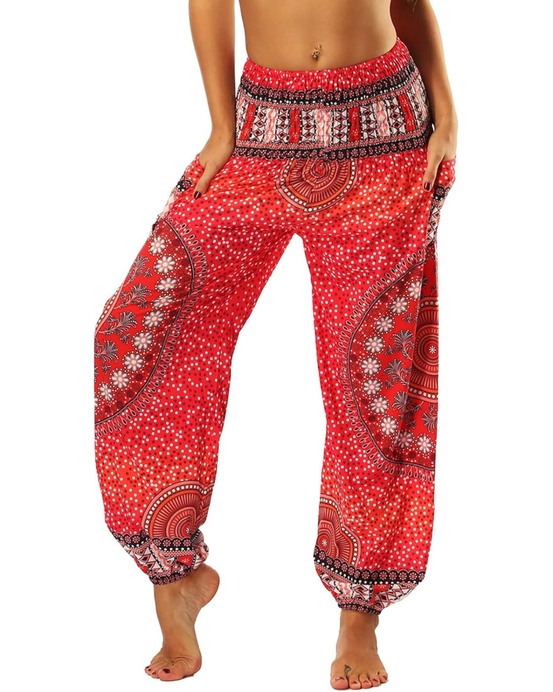 Evelyn Pantaloni Harem Donna – Vita Alta Elasticizzata, Stampa Boho e Tasche