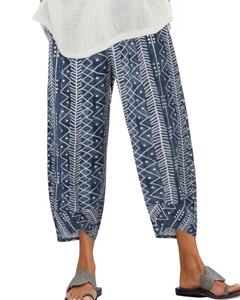 Harper Pantalon Cropped Femme – 100 % Coton, Taille Élastiquée et Poches Latérales