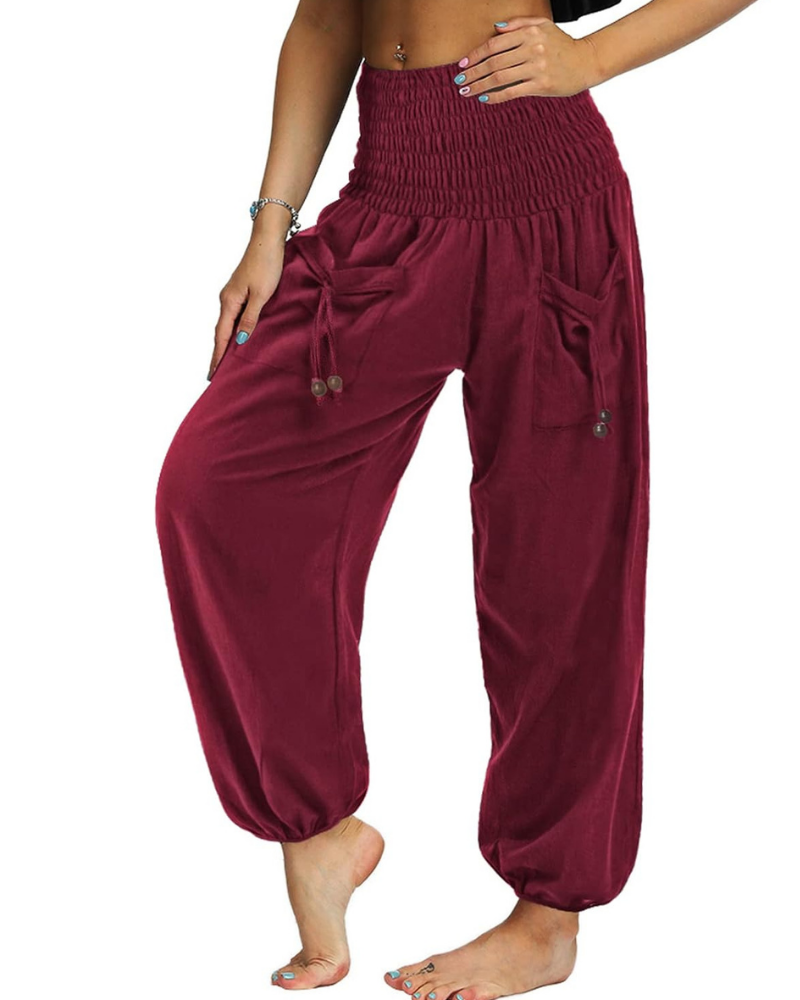 Luna Pantaloni Harem Donna – Vita Alta Plissettata con Tasche, Stile Boho e Yoga