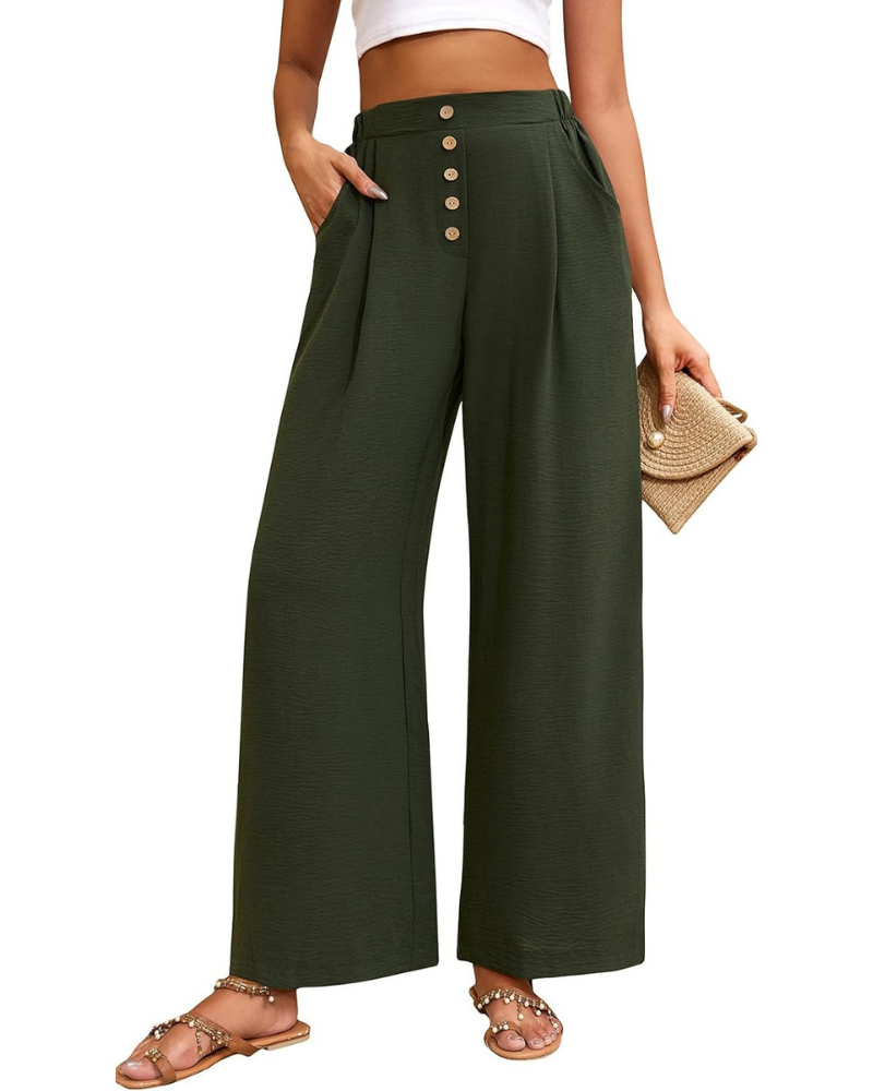 Marlowe Pantaloni Palazzo Donna – Vita Alta Elasticizzata, Gamba Ampia e Tasche