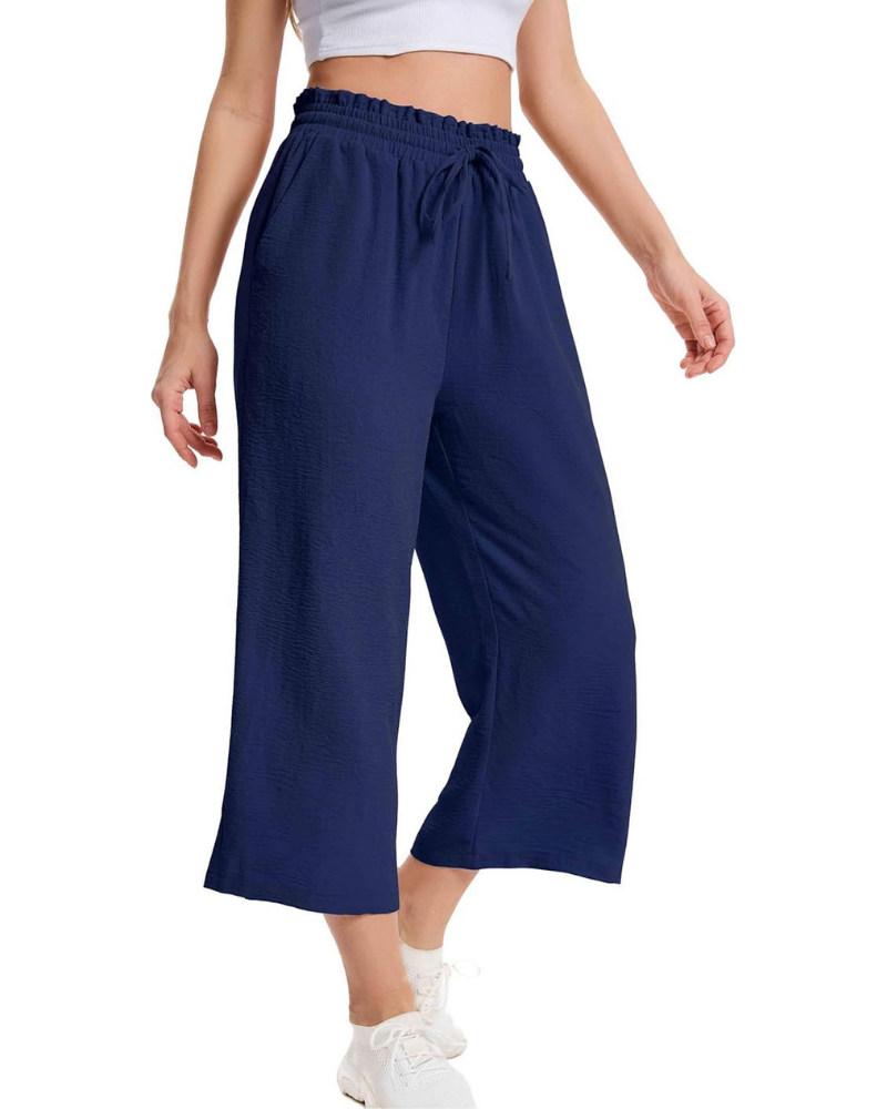 Phoebe Pantaloni Capri Donna – Vita Alta con Coulisse, Gamba Ampia e Tasche