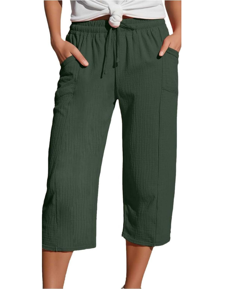 Savannah Pantaloni Capri Donna – Misto Lino, Vita Elasticizzata e Tasche Laterali