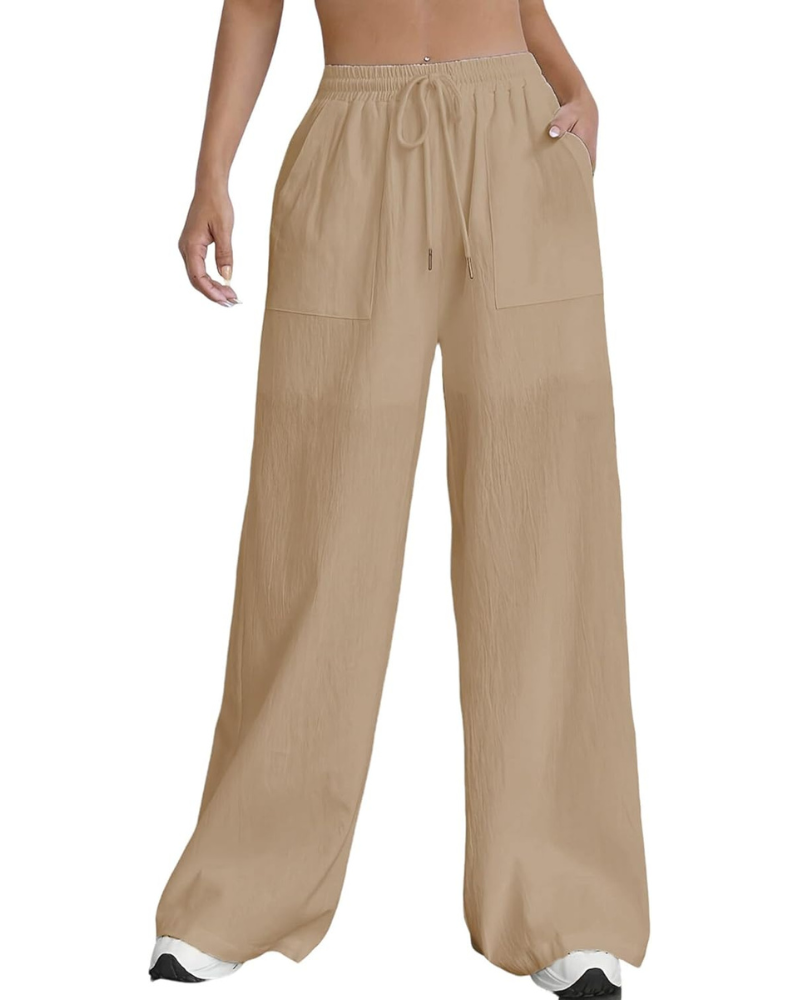 Meredith Pantaloni Palazzo Donna – Vita Alta con Coulisse, Tasche e Gamba Ampia