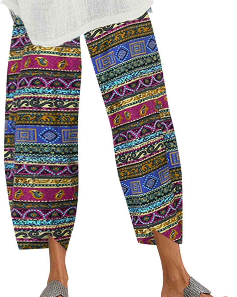 Victoria Pantaloni Harem Donna – Stampa Boho, Cotone 100%, Vita Elasticizzata e Tasche