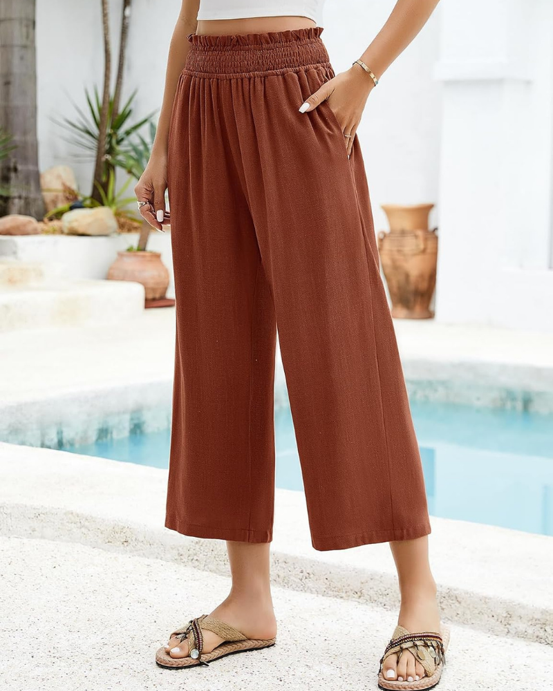 Darcy Pantaloni Donna 7/8 – Cotone e Lino, Vita Elasticizzata e Tasche