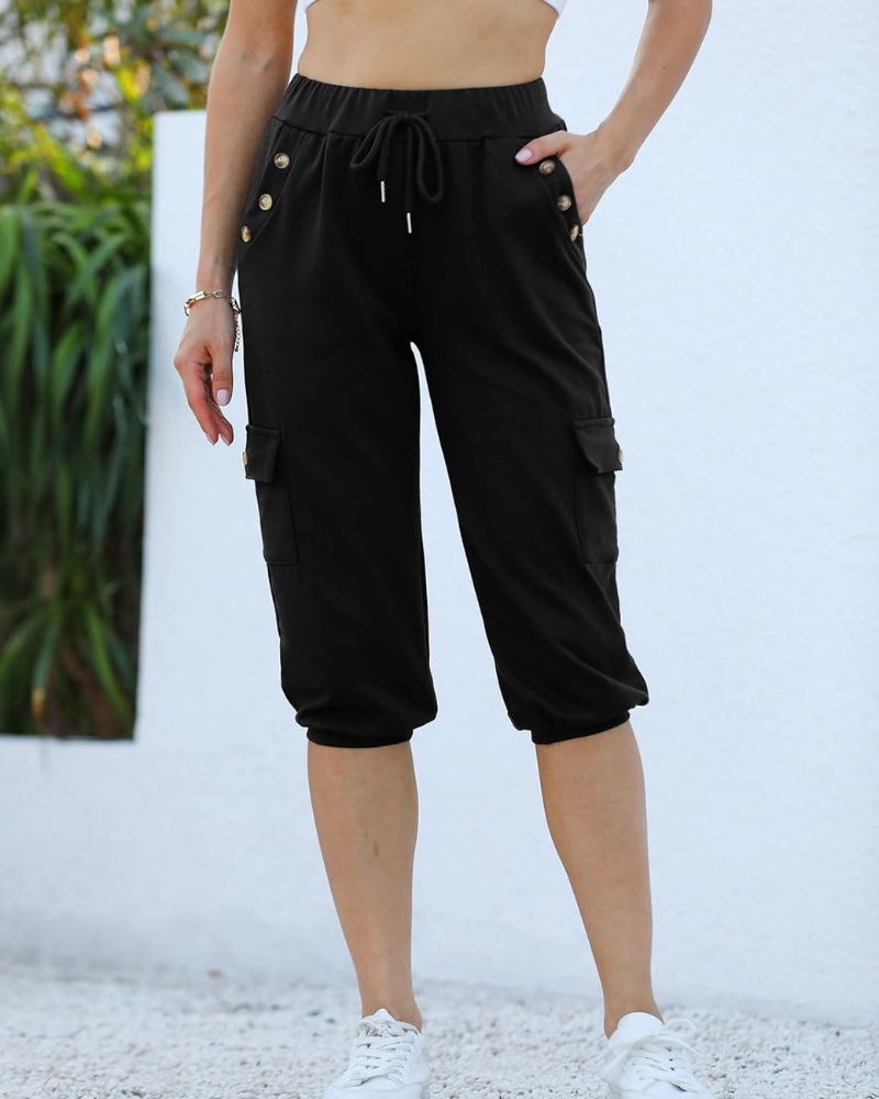 Sofía Pantalones Capri para Mujer – Cintura Alta, Bolsillos Laterales y Ajuste Jogger Casual