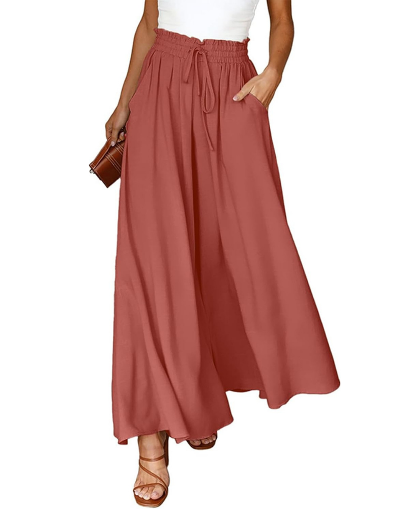 Madeline Pantaloni Palazzo Donna – Vita Alta Elasticizzata, Gamba Larga e Tasche