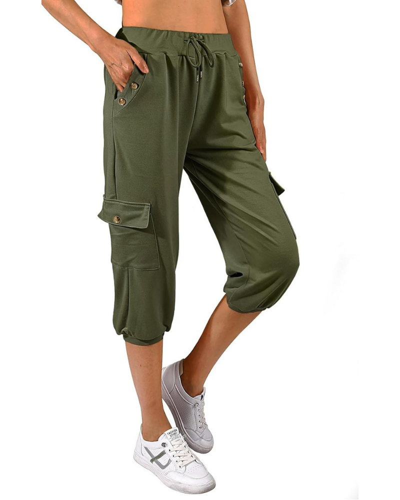 Sofia Pantaloni Capri Donna – Vita Alta, Tasche Laterali e Vestibilità Jogger Casual