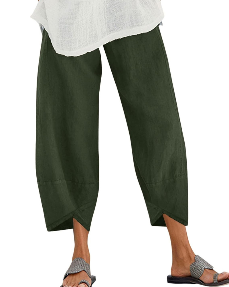Harper Pantaloni Cropped Donna – 100% Cotone, Vita Elasticizzata e Tasche Laterali