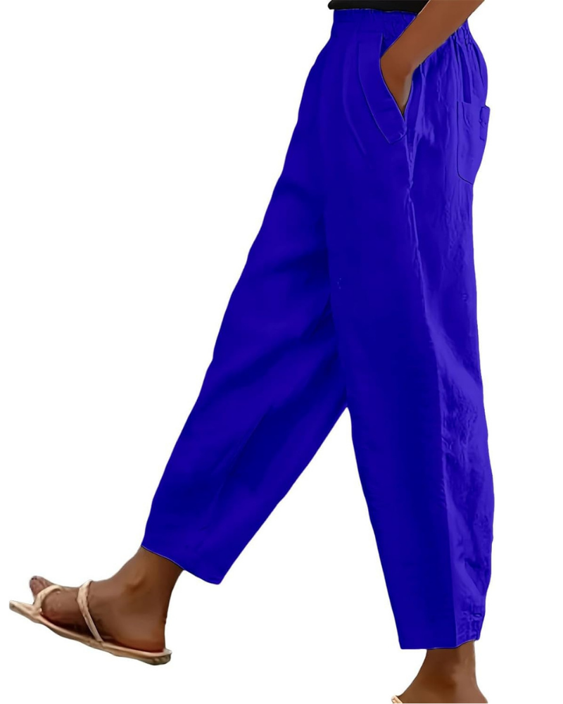 Sophia Pantaloni Donna in Lino Cotone – Vita Elasticizzata, Gamba Dritta e Tasche Casual