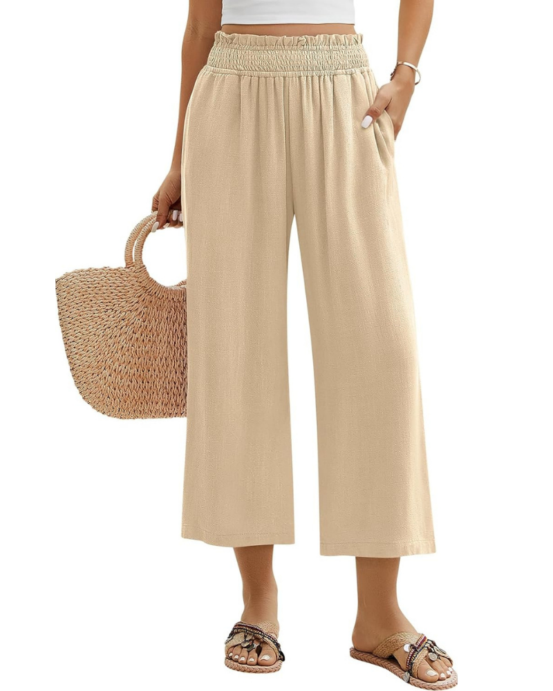 Darcy Pantaloni Donna 7/8 – Cotone e Lino, Vita Elasticizzata e Tasche