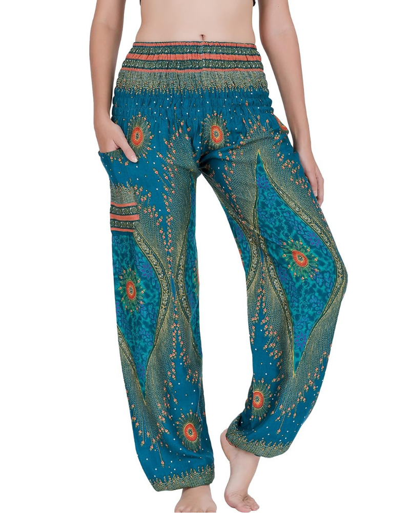 Amelia Pantaloni Harem Donna – Stile Boho, Vita Elasticizzata, Vestibilità Ampia e Tasca Laterale