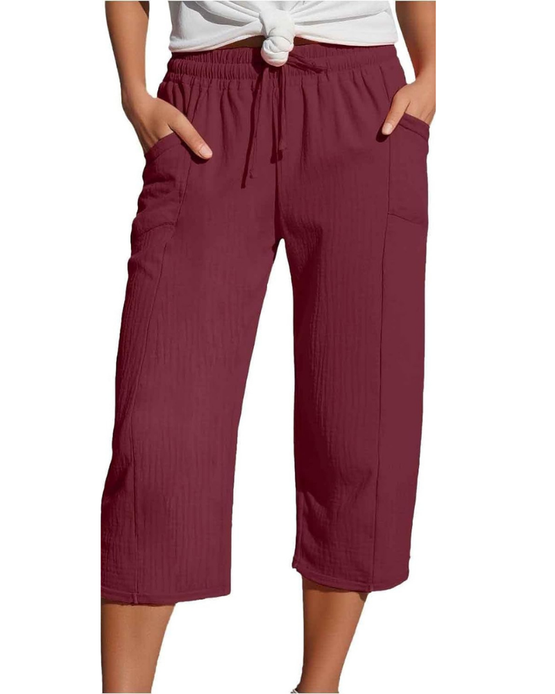 Savannah Pantaloni Capri Donna – Misto Lino, Vita Elasticizzata e Tasche Laterali