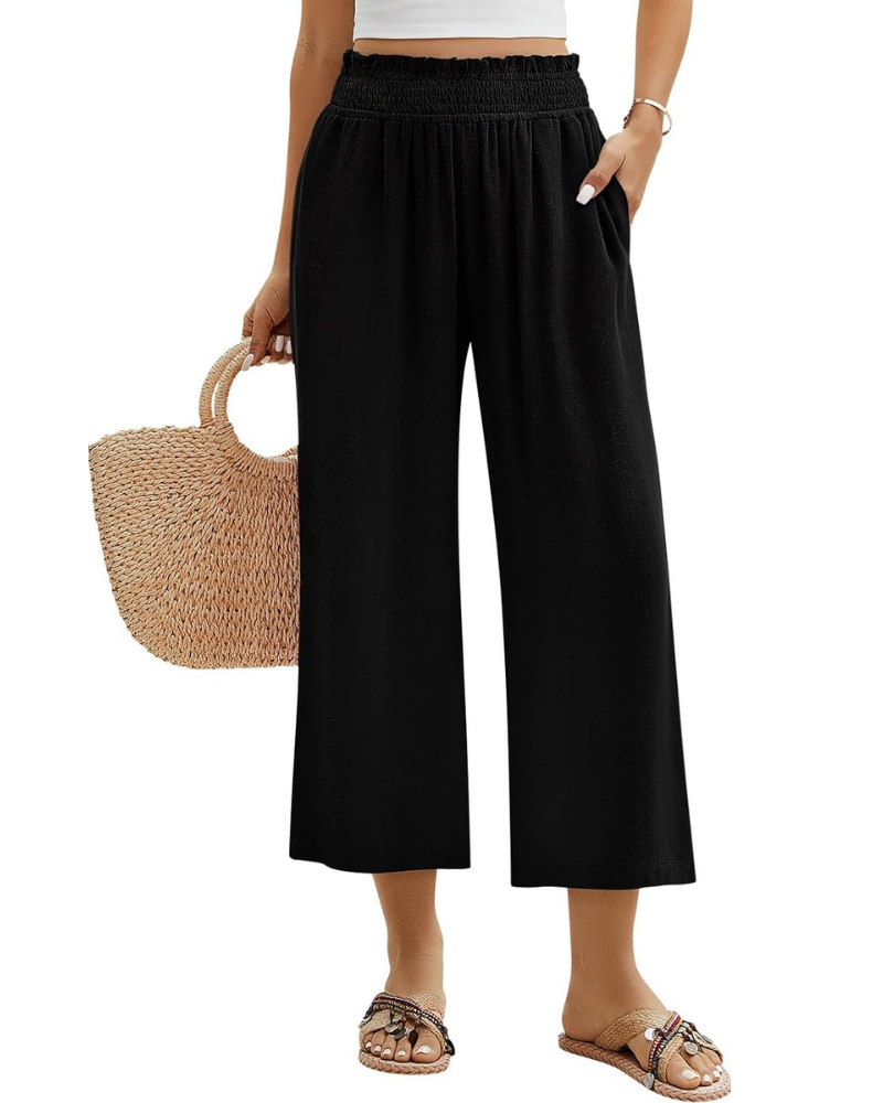 Darcy Pantaloni Donna 7/8 – Cotone e Lino, Vita Elasticizzata e Tasche